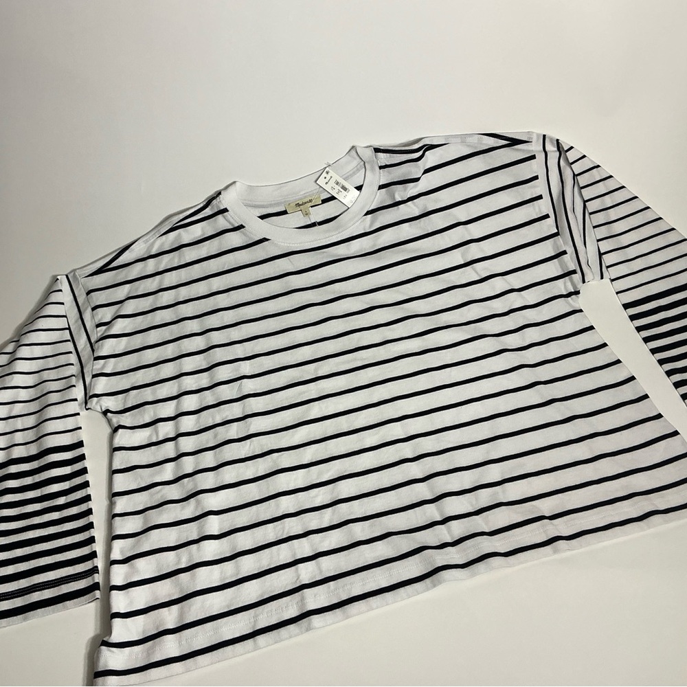 NWT - Madewell Black and White Striped Long Sleeve Tee